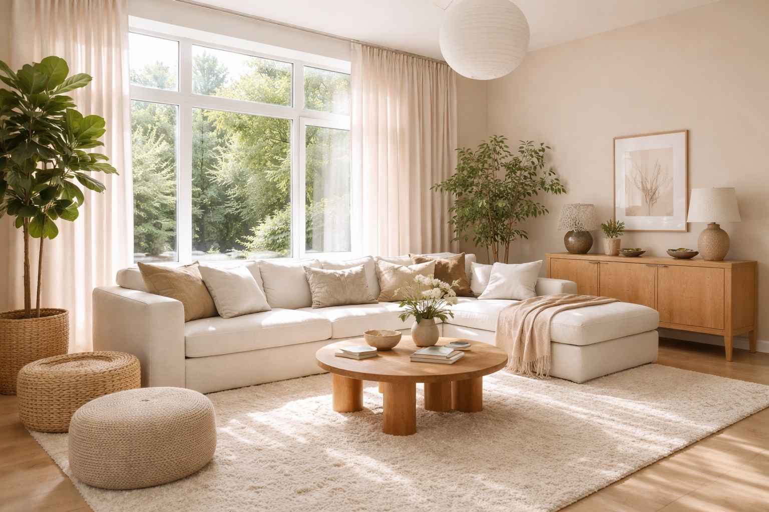 Tout savoir pour réaliser son salon en beige et kaki