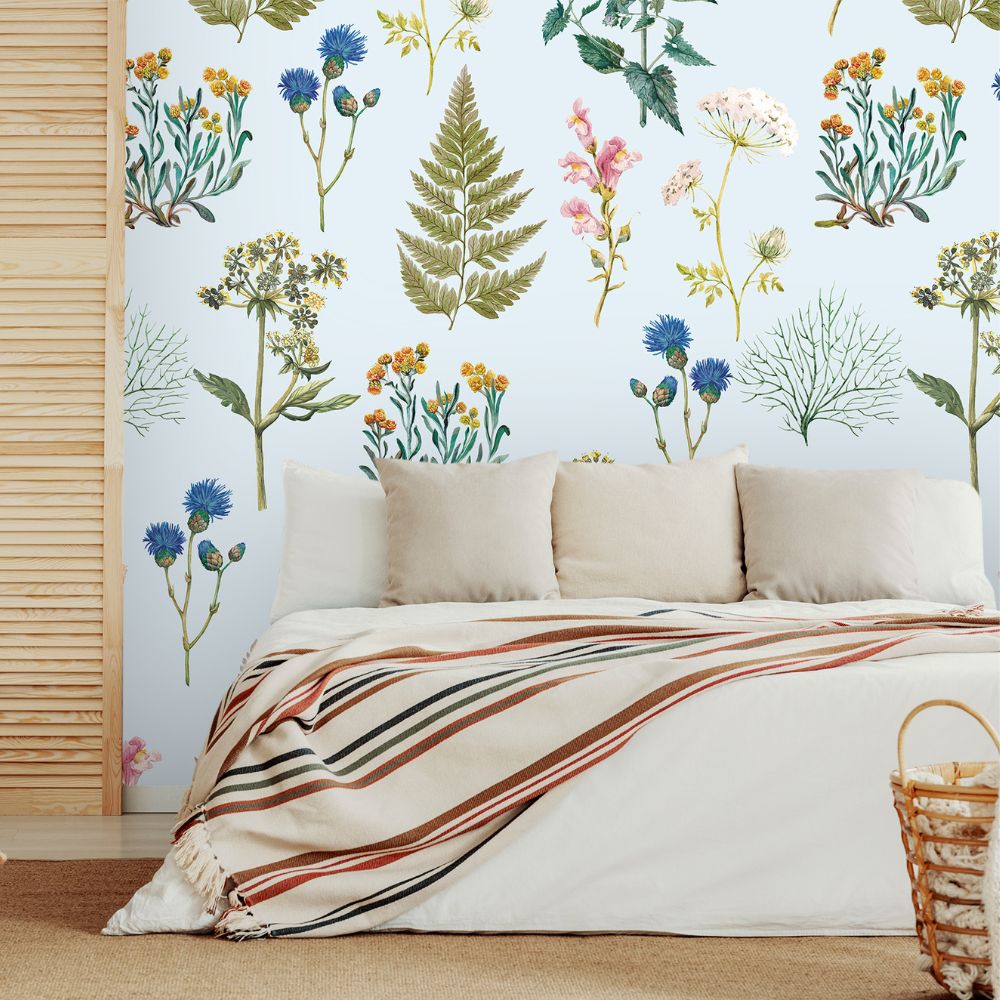 Algo "Royal Botany" Wallpaper - 5 strips - watercolor sky blue